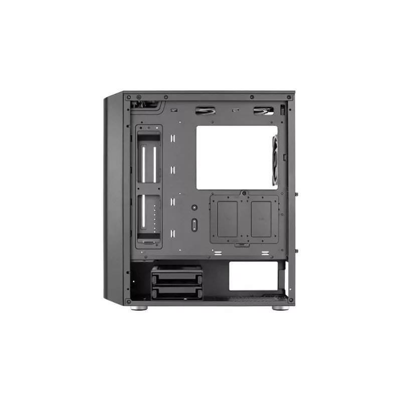 PC korpuss AEROCOOL Interstellar Midi Tower Melns — ATX, atbalsta līdz 362 mm GPU, 163 mm CPU dzesētāju, 3x120/360 mm priekšējo radiatoru