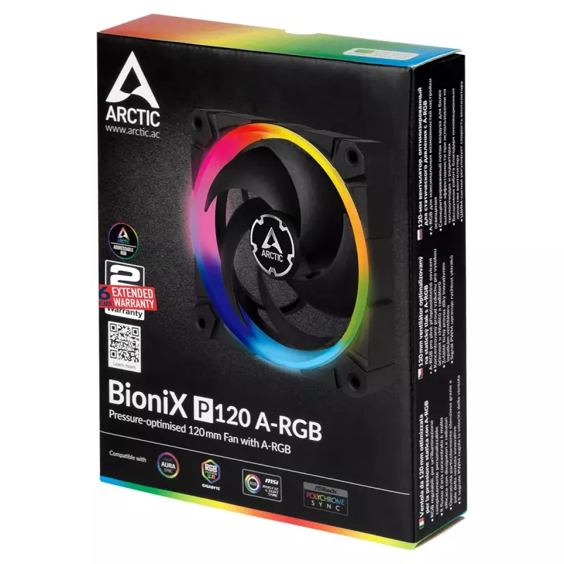 ARCTIC BioniX P120 A-RGB Spiediena optimizēts 120 mm ventilators ar A-RGB