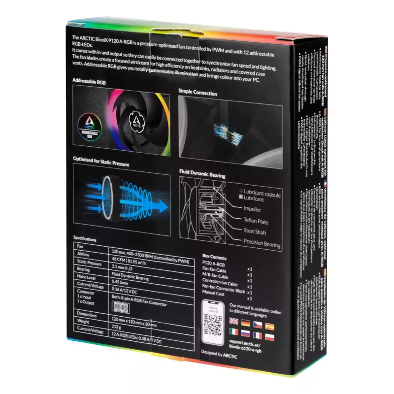 ARCTIC BioniX P120 A-RGB Spiediena optimizēts 120 mm ventilators ar A-RGB