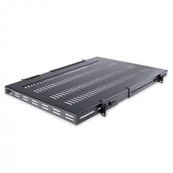 StarTech.com 1U 4-stabu regulējams ventilējams serveru statīva montāžas plaukts - 330 lbs (150 kg) - 19,5 līdz 38 collu regulējams montāžas dziļums, universāla paplāte 19 inch AV/tīkla iekārtu statīvam - 27,5 collu dziļumā