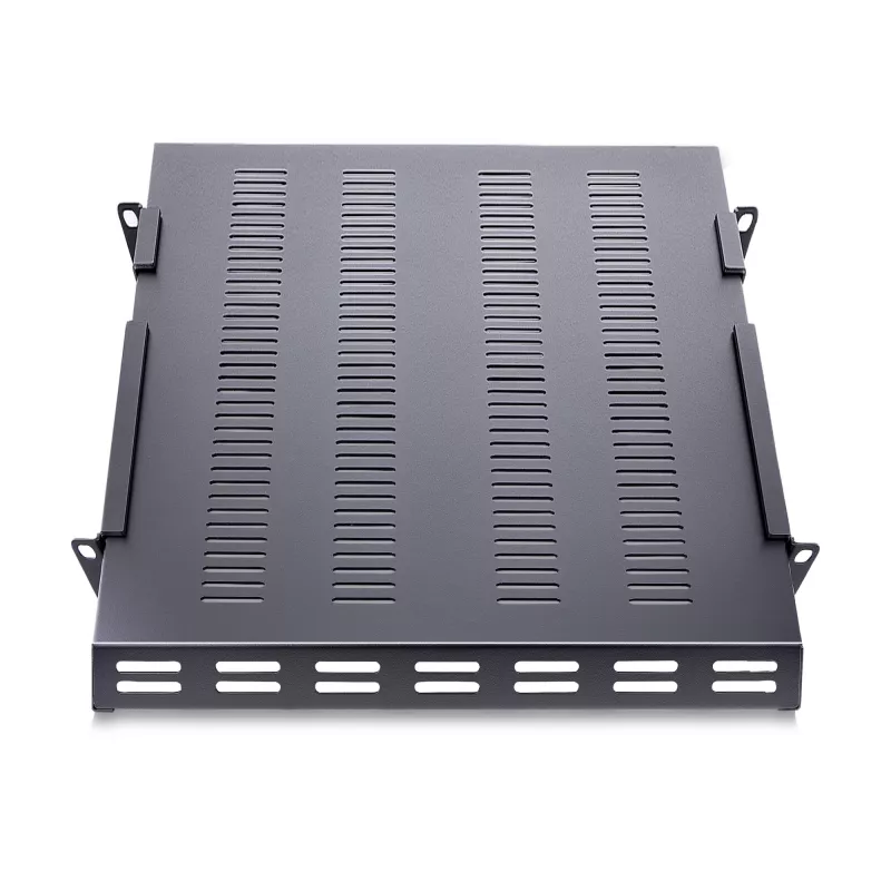 StarTech.com 1U 4-stabu regulējams ventilējams serveru statīva montāžas plaukts - 330 lbs (150 kg) - 19,5 līdz 38 collu regulējams montāžas dziļums, universāla paplāte 19 inch AV/tīkla iekārtu statīvam - 27,5 collu dziļumā