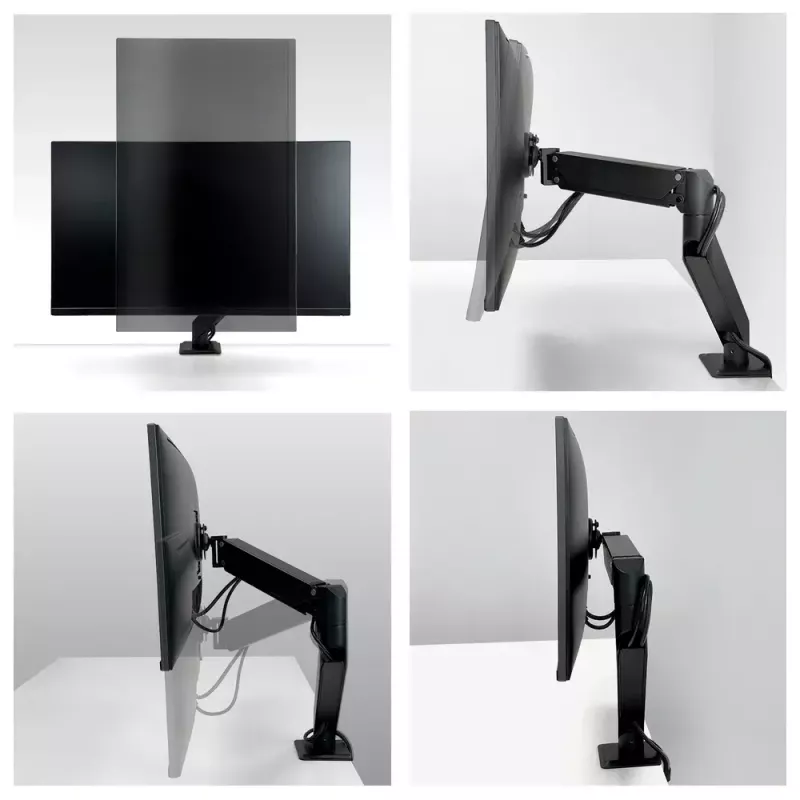 Desk Mount Gas Spring Monitor Arm Arctic X1-3D — supports up to 43 inch / 10 kg, VESA 75x75–100x100, Melns