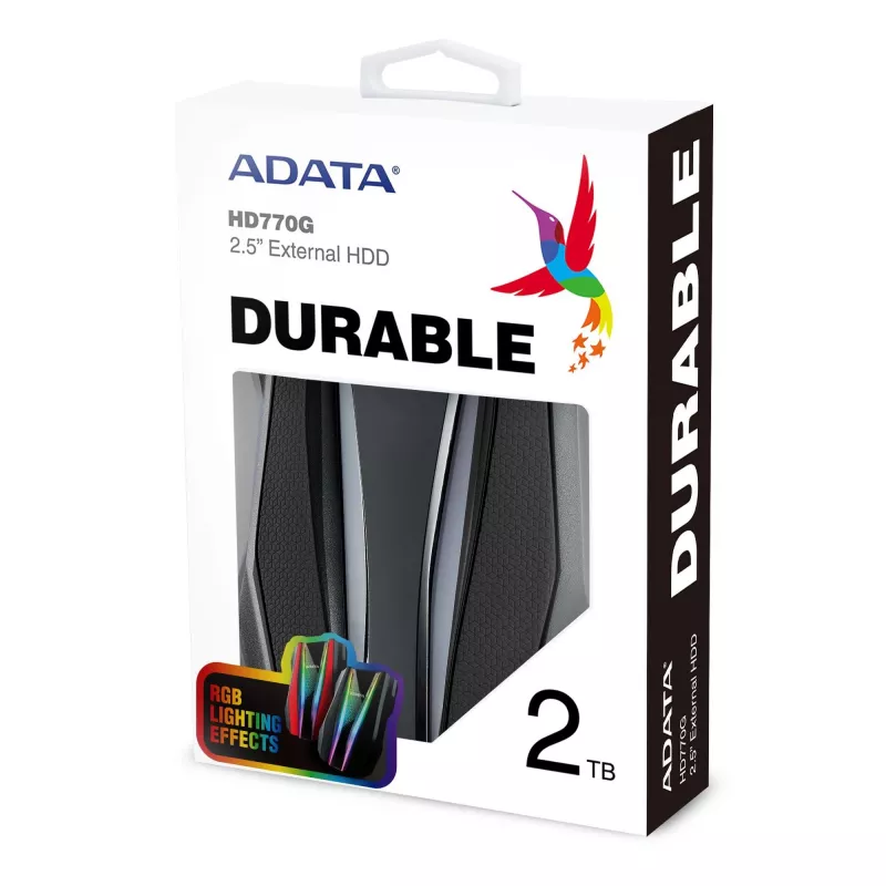 Ārējais cietais disks ADATA HD770G 2TB 2,5 collu USB 3.2 Gen 1 melns, triecienizturīgs, ar kopnes barošanu