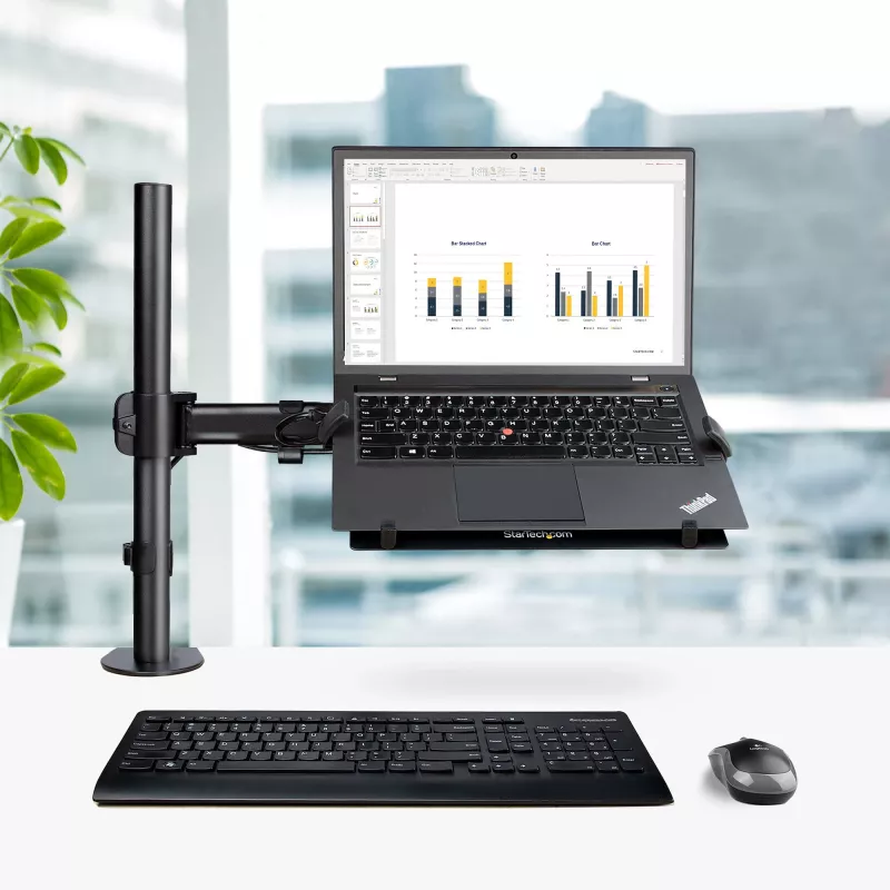 StarTech.com Laptop Desk Mount - Monitora un klēpjdatora stiprinājums - atbalsta displejus līdz 34 collām (8 kg / 17,6 mārciņas) un klēpjdatorus (4,5 kg / 9,9 mārciņas) - kustīgs VESA klēpjdatora paliktņa rokturis - skava / atveres stiprinājums