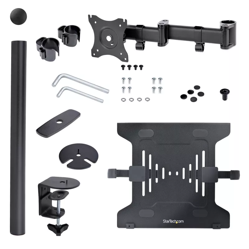 StarTech.com Laptop Desk Mount - Monitora un klēpjdatora stiprinājums - atbalsta displejus līdz 34 collām (8 kg / 17,6 mārciņas) un klēpjdatorus (4,5 kg / 9,9 mārciņas) - kustīgs VESA klēpjdatora paliktņa rokturis - skava / atveres stiprinājums
