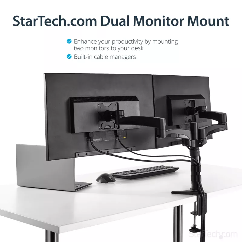 StarTech.com Desk-Mount Dual Monitor Arm - Articulating, Clamp, 13.6 kg, 30.5 cm (12 inch), 61 cm (24 inch), 100 x 100 mm, Melns