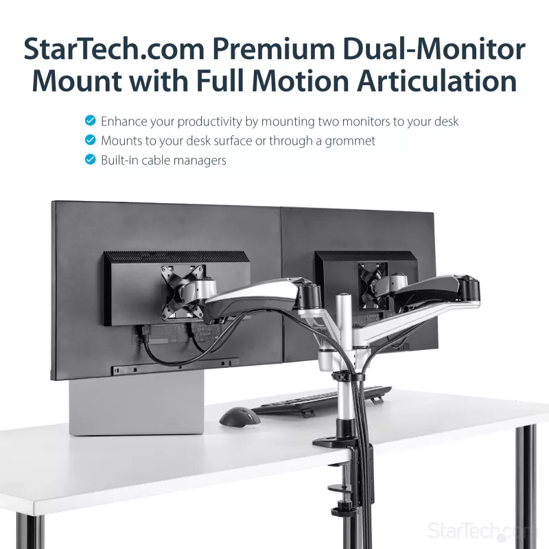 StarTech.com galda stiprinājuma divu monitoru svira - pilnībā kustīga, regulējama - Premium