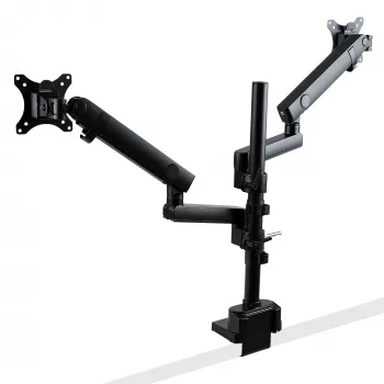 StarTech.com Galda stiprinājums divu monitoru rokai, pilnas kustības monitora stiprinājums 2 VESA displejiem līdz 32 collām (17,6 mārciņas/8 kg), augstuma regulēšana, skavas/cauruma stiprinājums, mehāniskā atspere