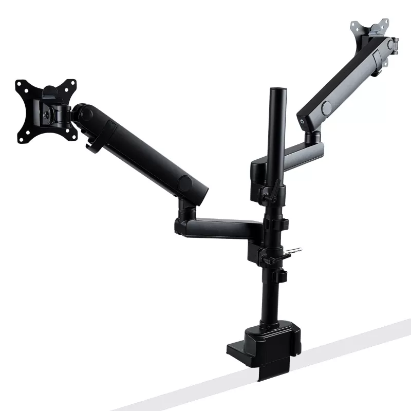 StarTech.com Galda stiprinājums divu monitoru rokai, pilnas kustības monitora stiprinājums 2 VESA displejiem līdz 32 collām (17,6 mārciņas/8 kg), augstuma regulēšana, skavas/cauruma stiprinājums, mehāniskā atspere