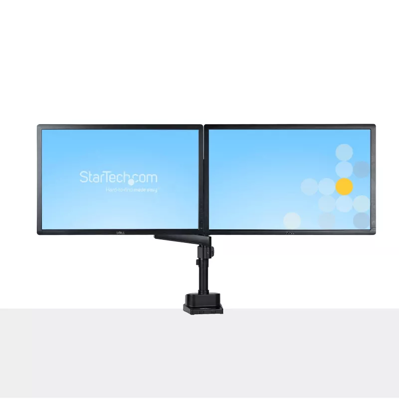 StarTech.com Galda stiprinājums divu monitoru rokai, pilnas kustības monitora stiprinājums 2 VESA displejiem līdz 32 collām (17,6 mārciņas/8 kg), augstuma regulēšana, skavas/cauruma stiprinājums, mehāniskā atspere