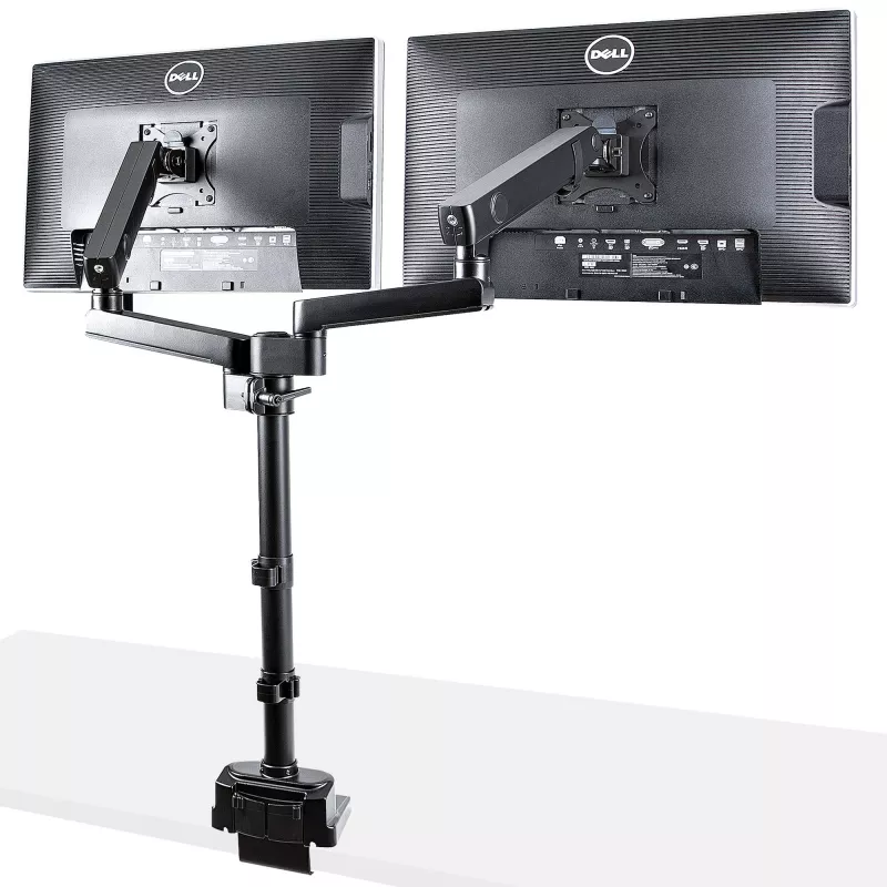 StarTech.com Galda stiprinājums divu monitoru rokai, pilnas kustības monitora stiprinājums 2 VESA displejiem līdz 32 collām (17,6 mārciņas/8 kg), augstuma regulēšana, skavas/cauruma stiprinājums, mehāniskā atspere