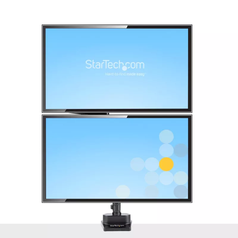 StarTech.com Galda stiprinājums divu monitoru rokai, pilnas kustības monitora stiprinājums 2 VESA displejiem līdz 32 collām (17,6 mārciņas/8 kg), augstuma regulēšana, skavas/cauruma stiprinājums, mehāniskā atspere