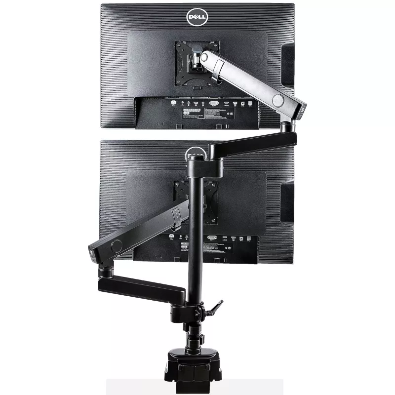 StarTech.com Galda stiprinājums divu monitoru rokai, pilnas kustības monitora stiprinājums 2 VESA displejiem līdz 32 collām (17,6 mārciņas/8 kg), augstuma regulēšana, skavas/cauruma stiprinājums, mehāniskā atspere