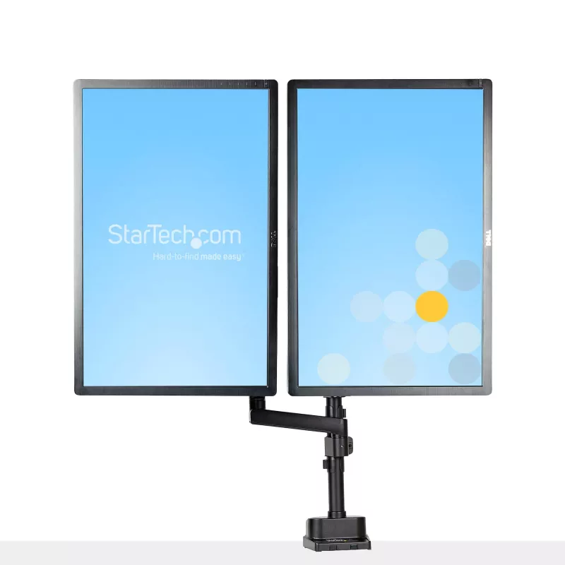 StarTech.com Galda stiprinājums divu monitoru rokai, pilnas kustības monitora stiprinājums 2 VESA displejiem līdz 32 collām (17,6 mārciņas/8 kg), augstuma regulēšana, skavas/cauruma stiprinājums, mehāniskā atspere