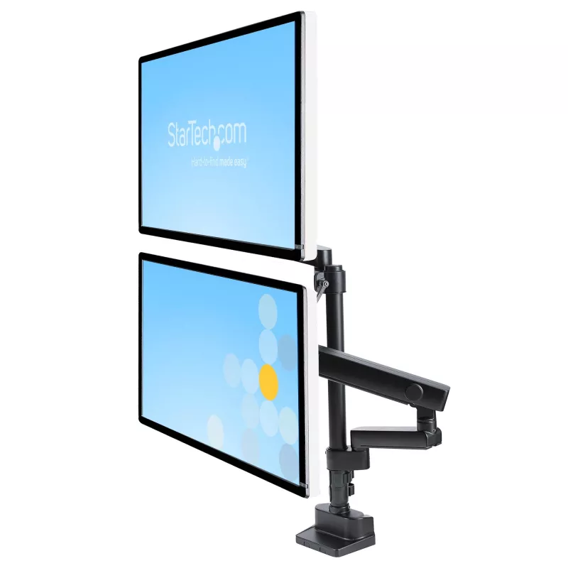 StarTech.com Galda stiprinājums divu monitoru rokai, pilnas kustības monitora stiprinājums 2 VESA displejiem līdz 32 collām (17,6 mārciņas/8 kg), augstuma regulēšana, skavas/cauruma stiprinājums, mehāniskā atspere