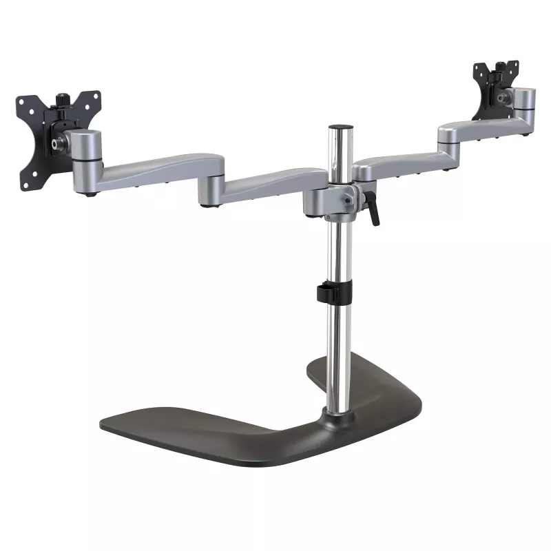 StarTech.com Divu monitoru statīvs – ergonomisks galddatora monitoru statīvs līdz pat 32 collu VESA displejiem – brīvi stāvošs, regulējams universāls datora monitora stiprinājums – regulējams augstums – sudraba krāsā