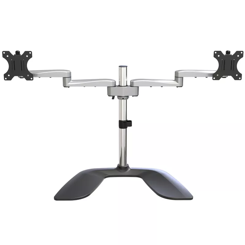 StarTech.com Divu monitoru statīvs – ergonomisks galddatora monitoru statīvs līdz pat 32 collu VESA displejiem – brīvi stāvošs, regulējams universāls datora monitora stiprinājums – regulējams augstums – sudraba krāsā