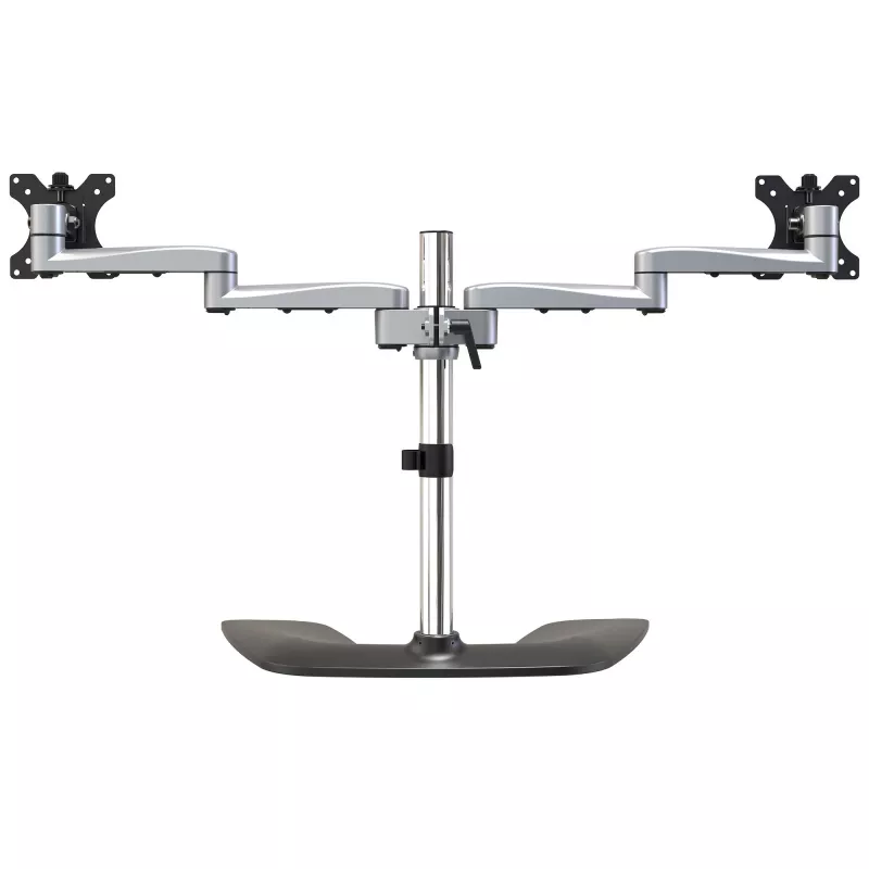 StarTech.com Divu monitoru statīvs – ergonomisks galddatora monitoru statīvs līdz pat 32 collu VESA displejiem – brīvi stāvošs, regulējams universāls datora monitora stiprinājums – regulējams augstums – sudraba krāsā