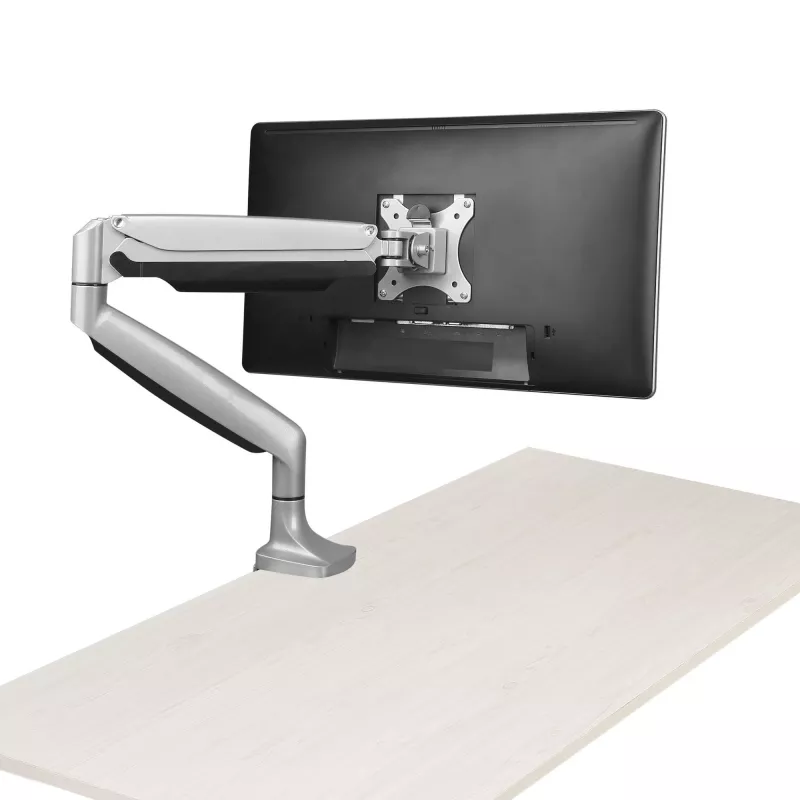 StarTech.com Galda montāžas monitora svira – izturīga ergonomiska VESA monitora svira – viens 9 kg displejs – pilna kustība, augstuma regulēšana, šarnīrveida – alumīnijs – C-skava/caurums – sudraba krāsā