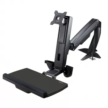 StarTech.com Sēdēšanas/Stāvēšanas Monitora Roka - Galda Stiprināms Regulējams Sēdēšanas/Stāvēšanas Darbavirsmas Rokas Uzgalis Vienam 34 collu VESA Stiprinājuma Displejam - Ergonomisks Locīts Stāvošais Galda Konvertors ar Tastatūras Paliktni