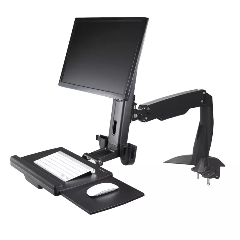 StarTech.com Sēdēšanas/Stāvēšanas Monitora Roka - Galda Stiprināms Regulējams Sēdēšanas/Stāvēšanas Darbavirsmas Rokas Uzgalis Vienam 34 collu VESA Stiprinājuma Displejam - Ergonomisks Locīts Stāvošais Galda Konvertors ar Tastatūras Paliktni