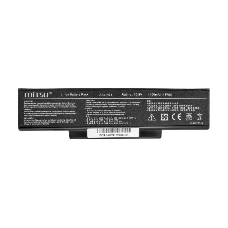 Battery MITSU priekš ASUS K72 K73 N73 X77, 4400 mAh, 10.8–11.1 V