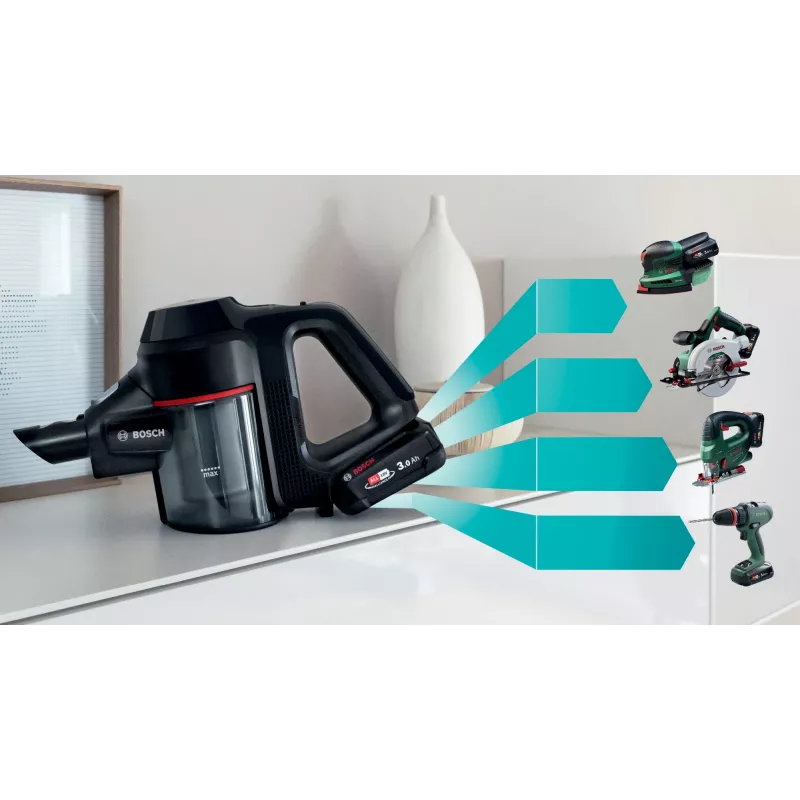 Bosch BCS712XXL vertikālais putekļsūcējs/elektriskā slota Ar bateriju Sausā Tvertne Bez maisiņa 0,3 L Melns 3 Ah