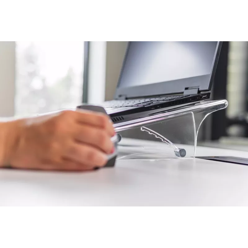 BakkerElkhuizen Q-note 350 Notebook statīvs, klēpjdatora statīvs, caurspīdīgs, plastmasa, tērauds, 25,4 cm (10 collas), 50,8 cm (20 collas), 110 - 230 mm
