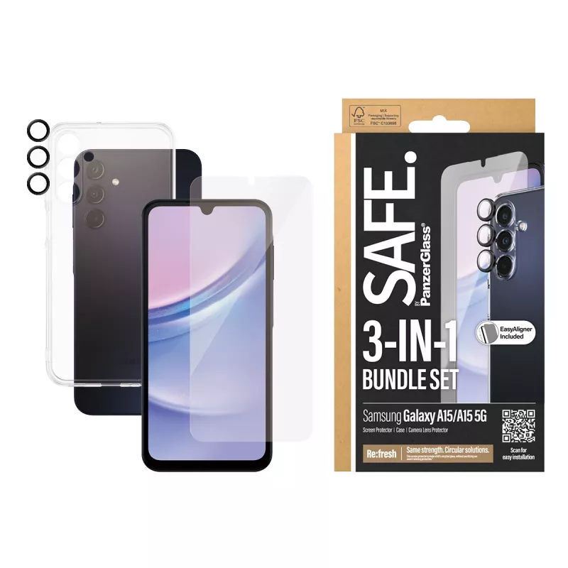 PanzerGlass SAFE. by ® 3-in-1 aizsardzības komplekts Samsung Galaxy A15 | A15 5G