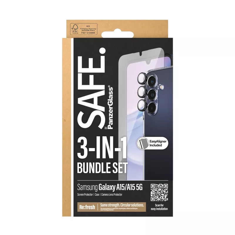 PanzerGlass SAFE. by ® 3-in-1 aizsardzības komplekts Samsung Galaxy A15 | A15 5G