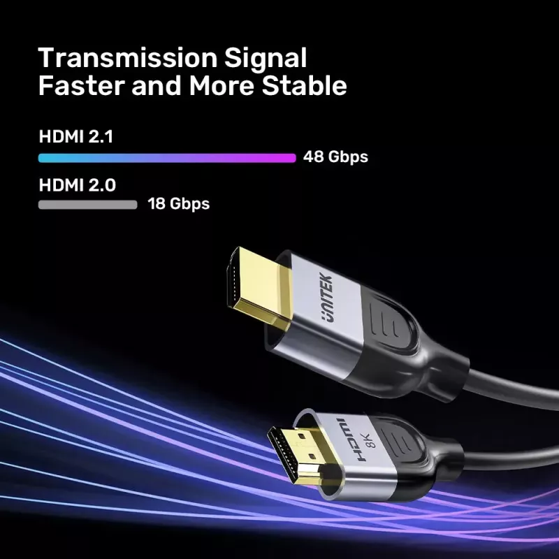 HDMI kabelis UNITEK C11086GY01-2M 2m 48 Gbit/s ARC melns pelēks