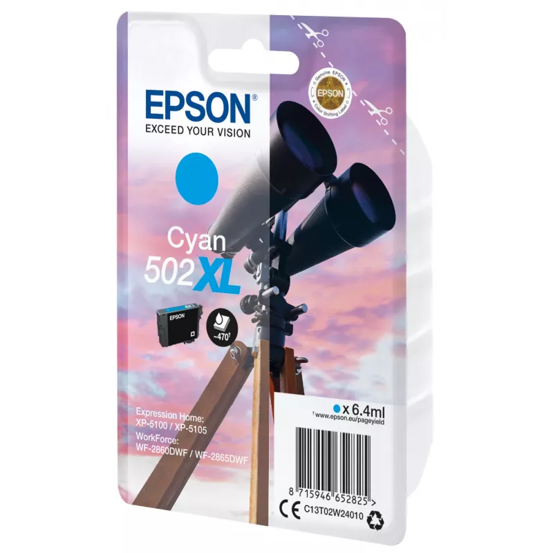 Epson vienpakas ciāna 502XL tinte, augstas (XL) ietilpības, ciāna, 6,4 ml, 1 gab., 470 lapas
