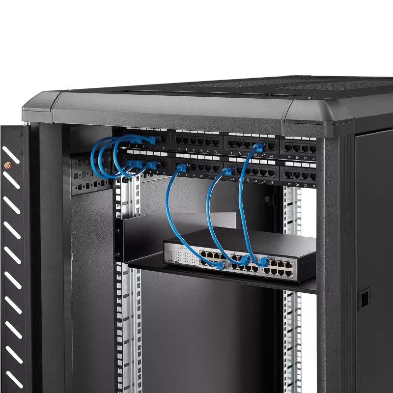 StarTech.com 2U serveru plaukta plaukts - universāls plauktā montējams konsoles plaukts 19 collu tīkla iekārtu plauktam un skapim - lieljaudas tērauds – kravnesība 44 mārciņas/20 kg - 16 collu dziļa paplāte, melna