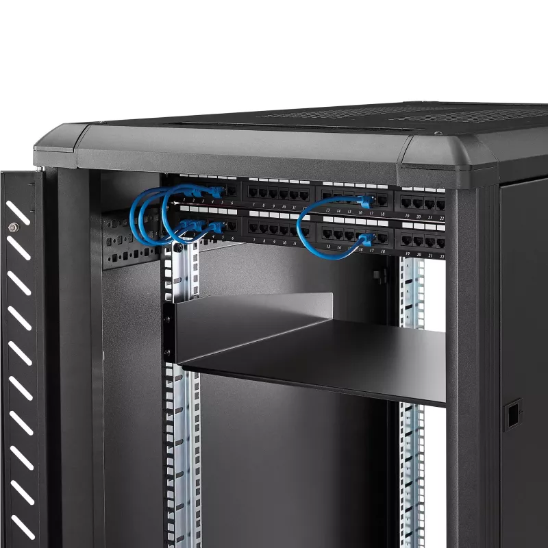 StarTech.com 2U serveru plaukta plaukts - universāls plauktā montējams konsoles plaukts 19 collu tīkla iekārtu plauktam un skapim - lieljaudas tērauds – kravnesība 44 mārciņas/20 kg - 16 collu dziļa paplāte, melna