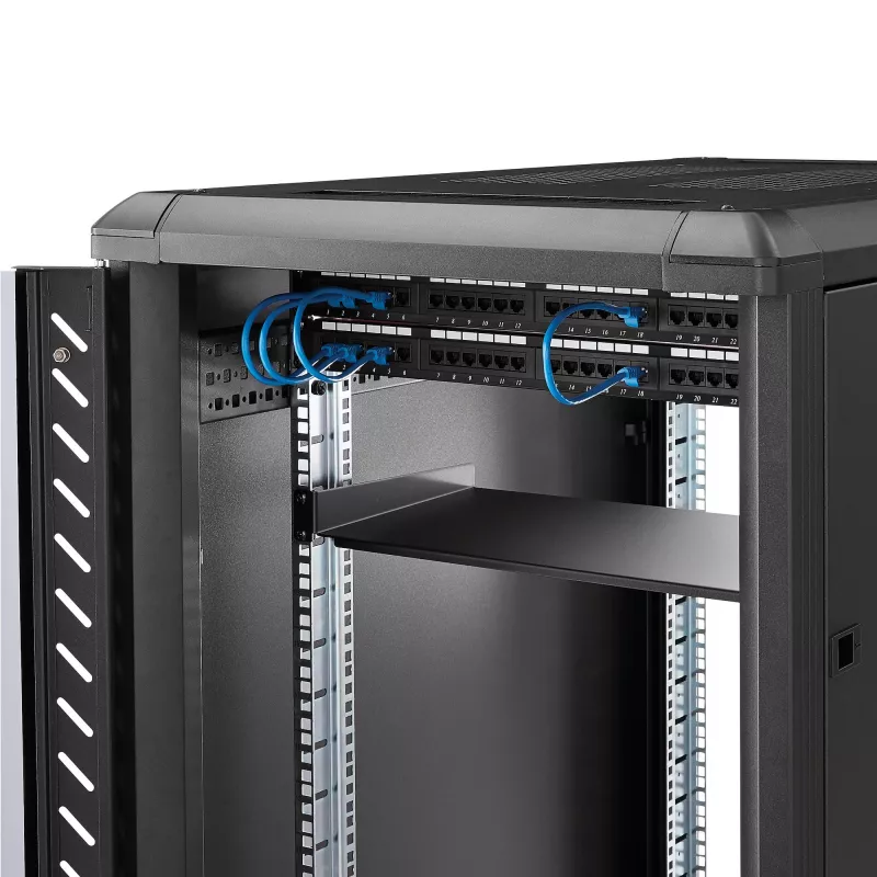 StarTech.com 1U fiksēts serveru statīva stiprināšanas plaukts - 10 collu dziļš tērauda universāls konsoles paliktnis 19 collu AV/ tīkla iekārtu statīvam - lielas slodzes tērauds - svara ietilpība 44 mārciņas/20 kg, melns