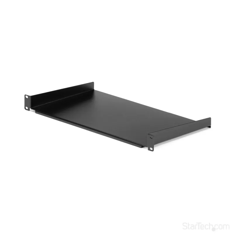 StarTech.com 1U fiksēts serveru statīva stiprināšanas plaukts - 10 collu dziļš tērauda universāls konsoles paliktnis 19 collu AV/ tīkla iekārtu statīvam - lielas slodzes tērauds - svara ietilpība 44 mārciņas/20 kg, melns