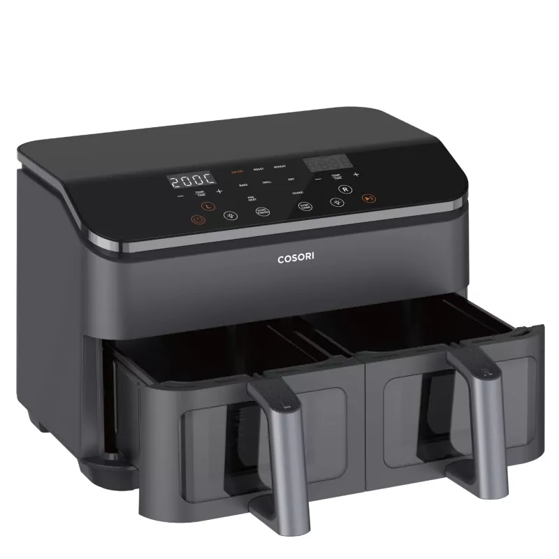 Cosori Dual Basket Chef Edition Double 8.5 L Brīvi stāvošs 1750 W Karstā gaisa fritieris Melns, Sudrabs