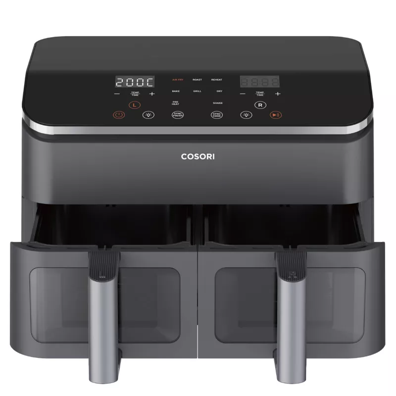 Cosori Dual Basket Chef Edition Double 8.5 L Brīvi stāvošs 1750 W Karstā gaisa fritieris Melns, Sudrabs
