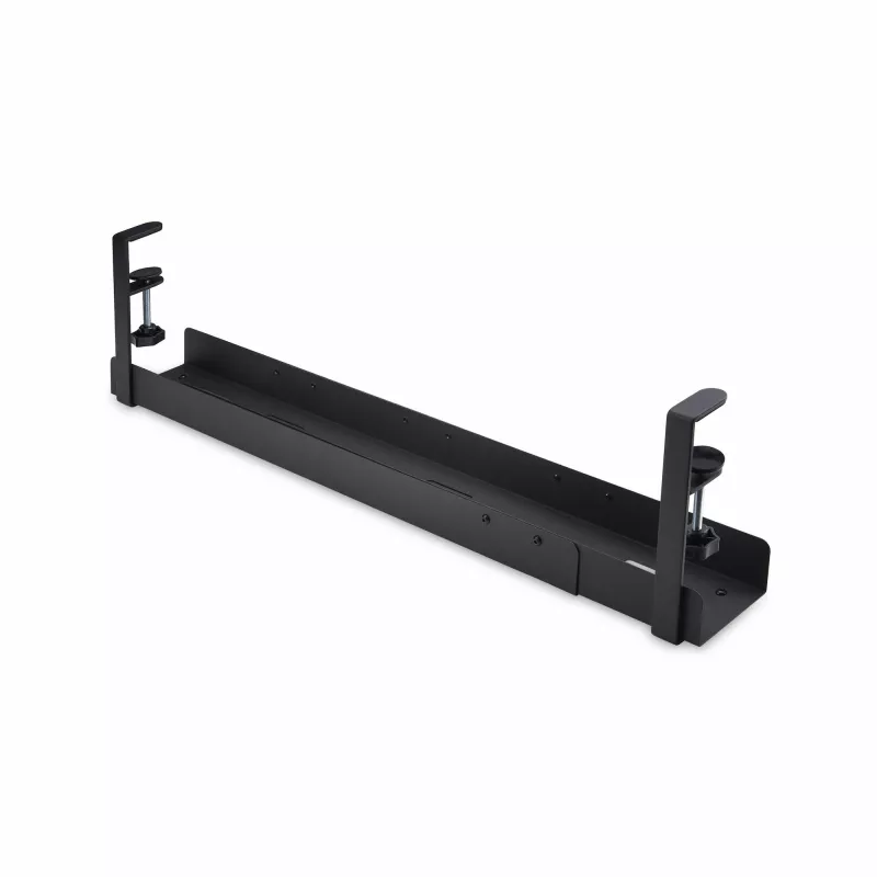 StarTech.com Under Desk kabelis Management Tray, Length Adjustable kabelis Organizer, Clamp-On Installation, No Drilling Required, Power Bar Holder, Melns