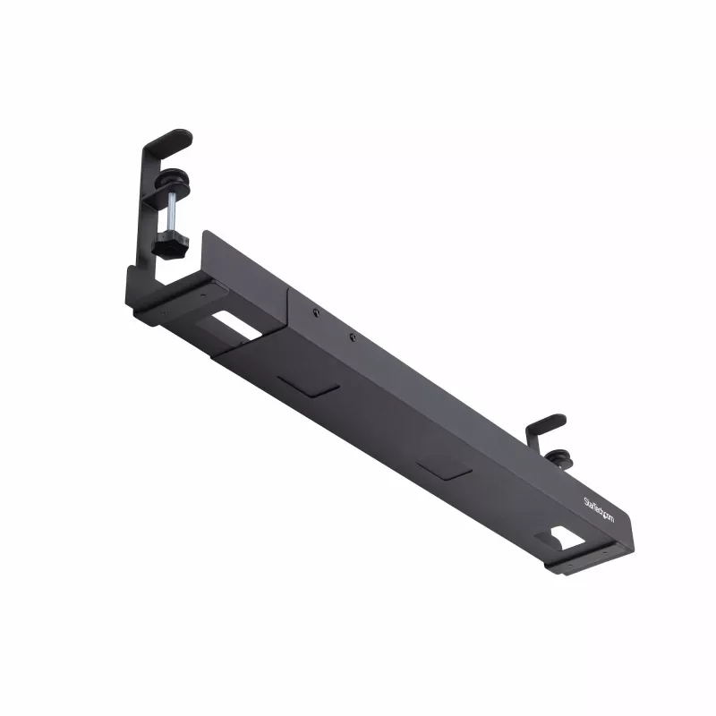 StarTech.com Under Desk kabelis Management Tray, Length Adjustable kabelis Organizer, Clamp-On Installation, No Drilling Required, Power Bar Holder, Melns