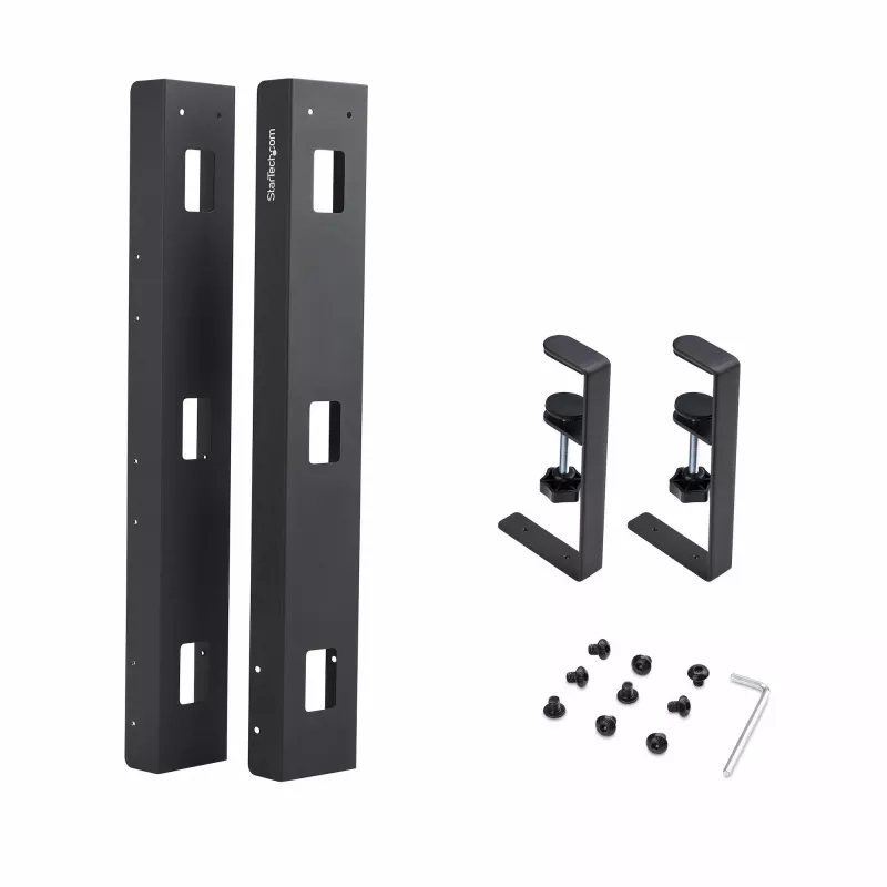 StarTech.com Under Desk kabelis Management Tray, Length Adjustable kabelis Organizer, Clamp-On Installation, No Drilling Required, Power Bar Holder, Melns