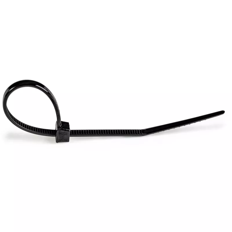StarTech.com 100-Pack 6 inch(15cm) kabelis Ties - 1/8 inch(3.6mm) wide, 1-3/8 inch(39mm) Bundle Diameter, 40lb(18kg) Tensile Strength, Nylon Self Locking Zip Ties with Curved Tip, UL Listed, Melns - TAA