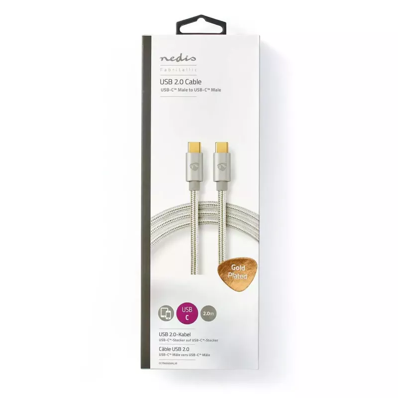 USB kabelis Nedis CCTB60800AL20 USB 2.0 2 m USB C sudraba krāsā