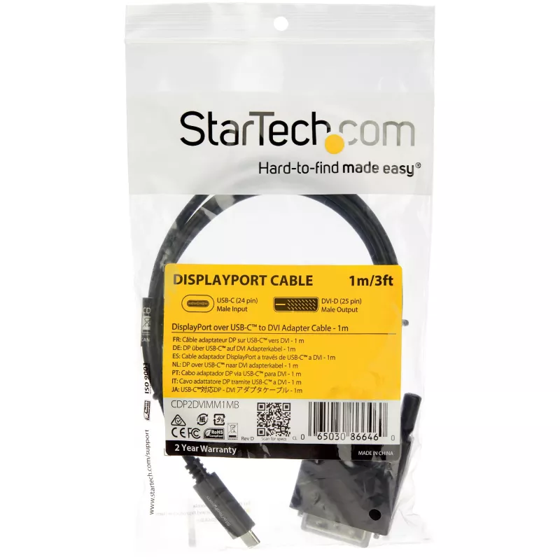 StarTech.com 3.3 pēdu (1 m) USB-C uz DVI kabelis - 1920 x 1200 - Melns