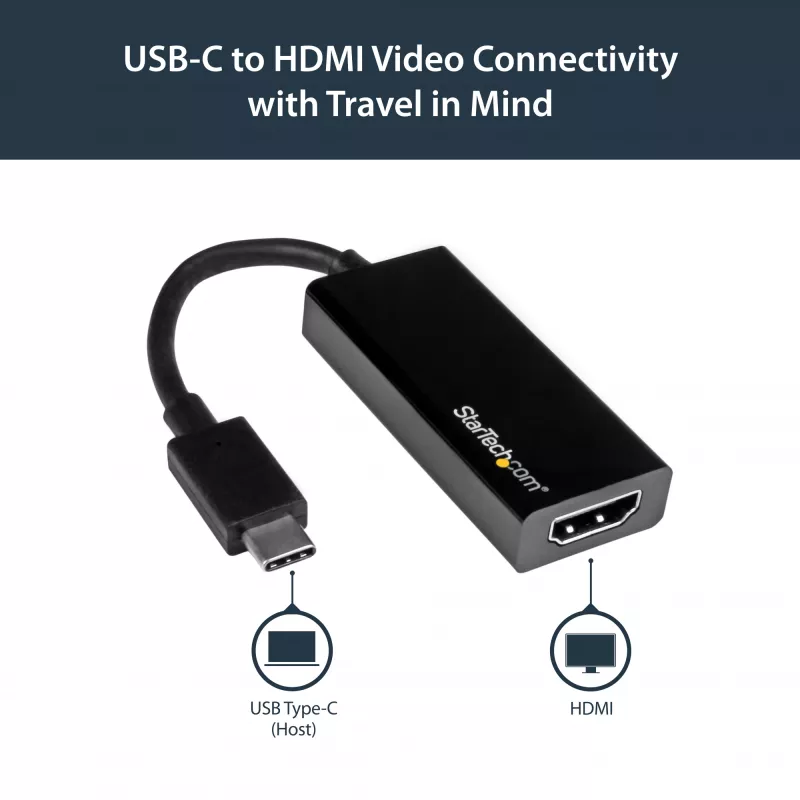 StarTech.com USB-C uz HDMI adapteris ar 4K 30Hz - Melns, 3.2 Gen 2 (3.1 Gen 2), USB Type-C, HDMI izeja, 3840 x 2160 pikseļi