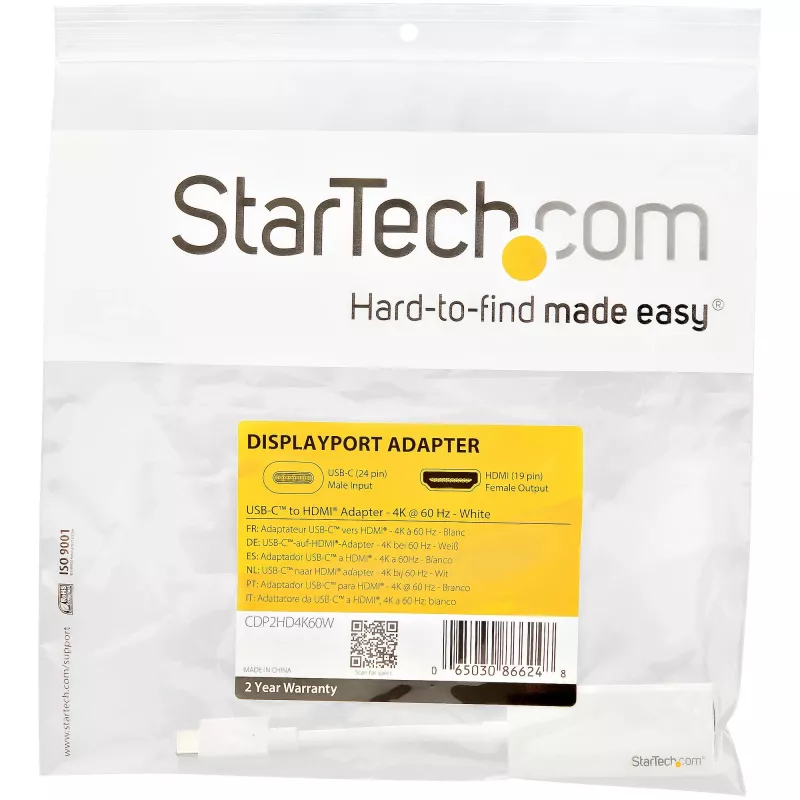 StarTech.com USB-C uz HDMI adapteris - balts - 4K 60Hz, USB Type-C, HDMI izeja, 3840 x 2160 pikseļi