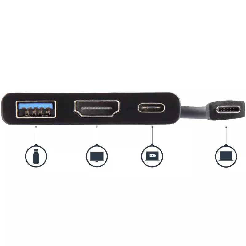 StarTech.com USB-C daudzpieslēgvietu adapteris ar HDMI - USB 3.0 pieslēgvieta - 60 W PD - melns