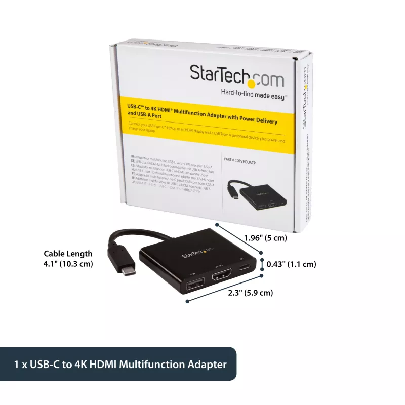 StarTech.com USB-C daudzpieslēgvietu adapteris ar HDMI - USB 3.0 pieslēgvieta - 60 W PD - melns