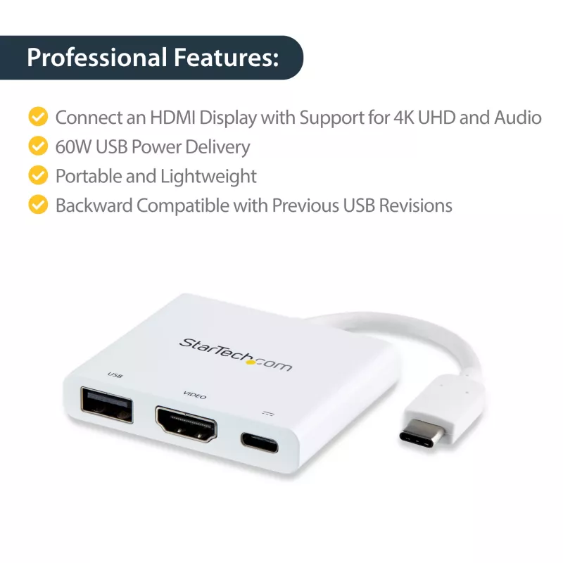 StarTech.com USB-C Multiport Adapter with HDMI - USB 3.0 Port - 60W PD - balta