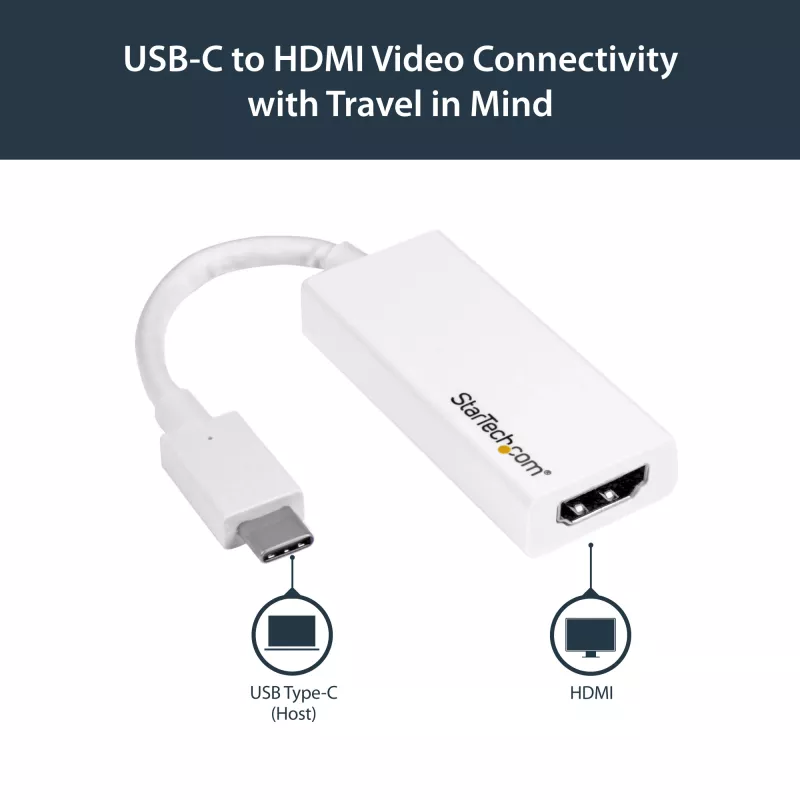 StarTech.com USB-C uz HDMI adapteris ar 4K 30Hz - Balts, USB Type-C, HDMI izeja, 3840 x 2160 pikseļi